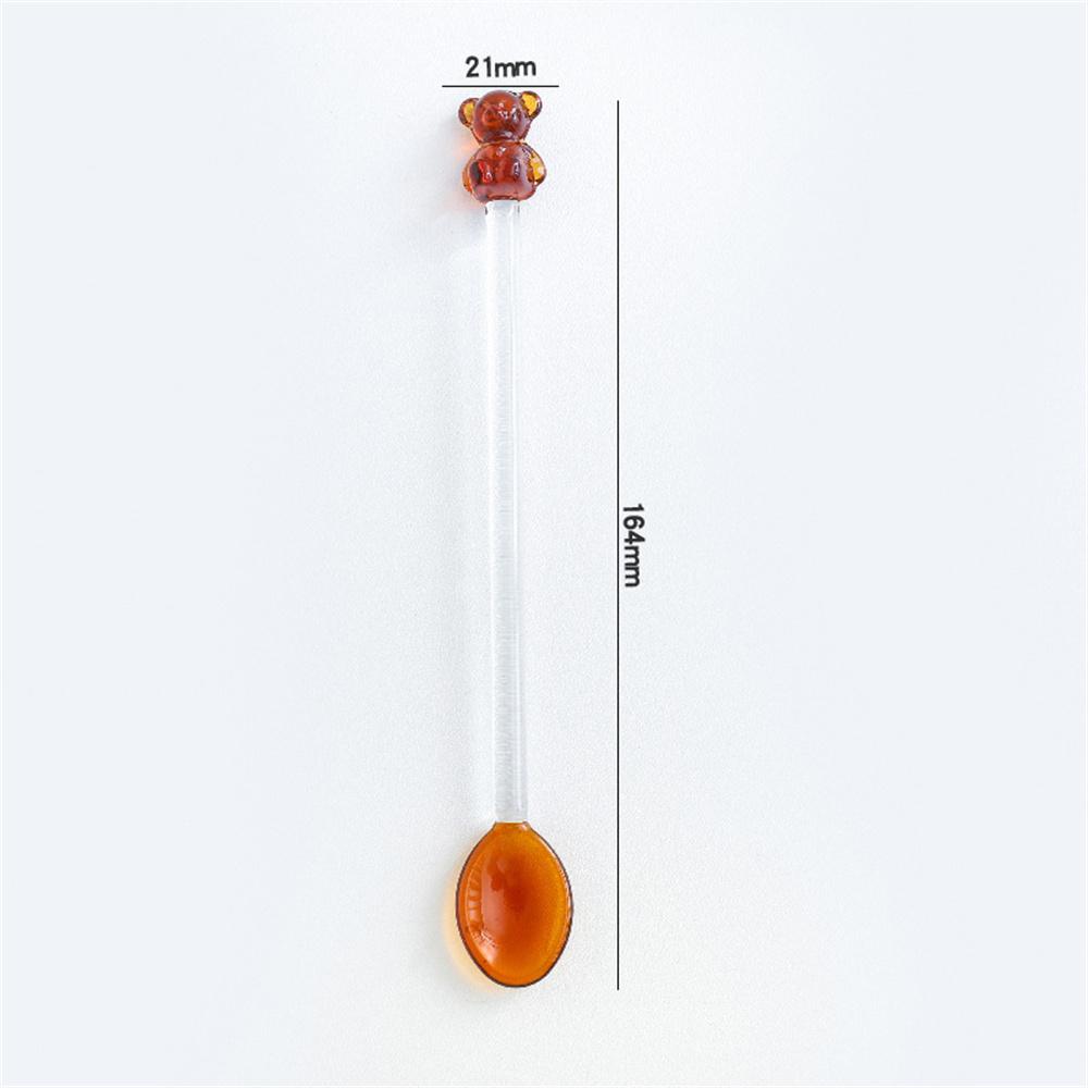 Japanese Style Creative Milk Dessert Teddy Bear Spoon Colorful Transparent Glass Spoon Cute Long Handled Coffee Stirring Spoon