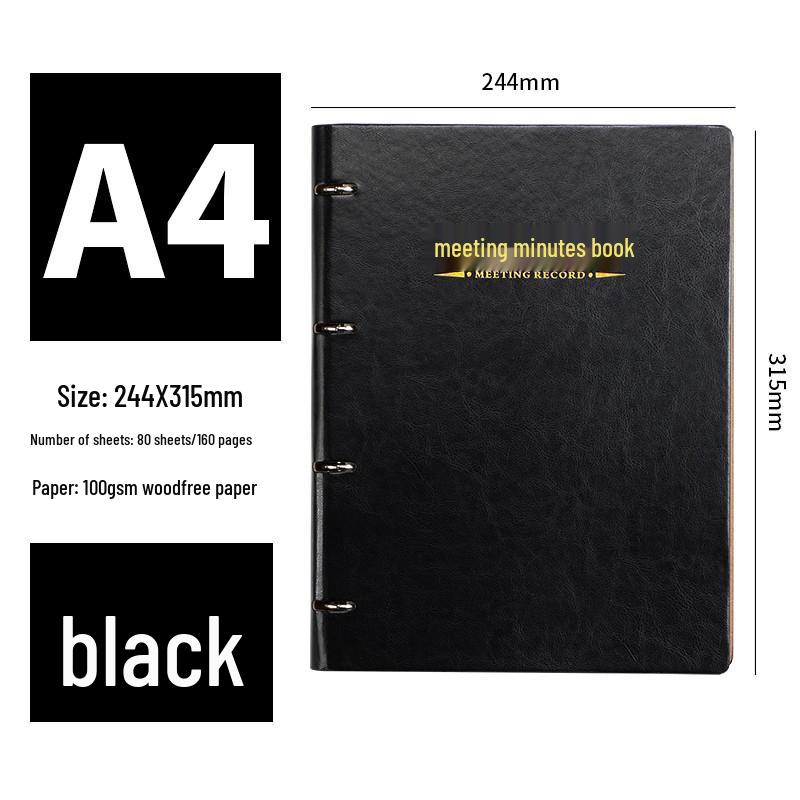 A4 Loose-leaf Meeting Notebook - Business Notepad for Minutes & Work Plan Notes