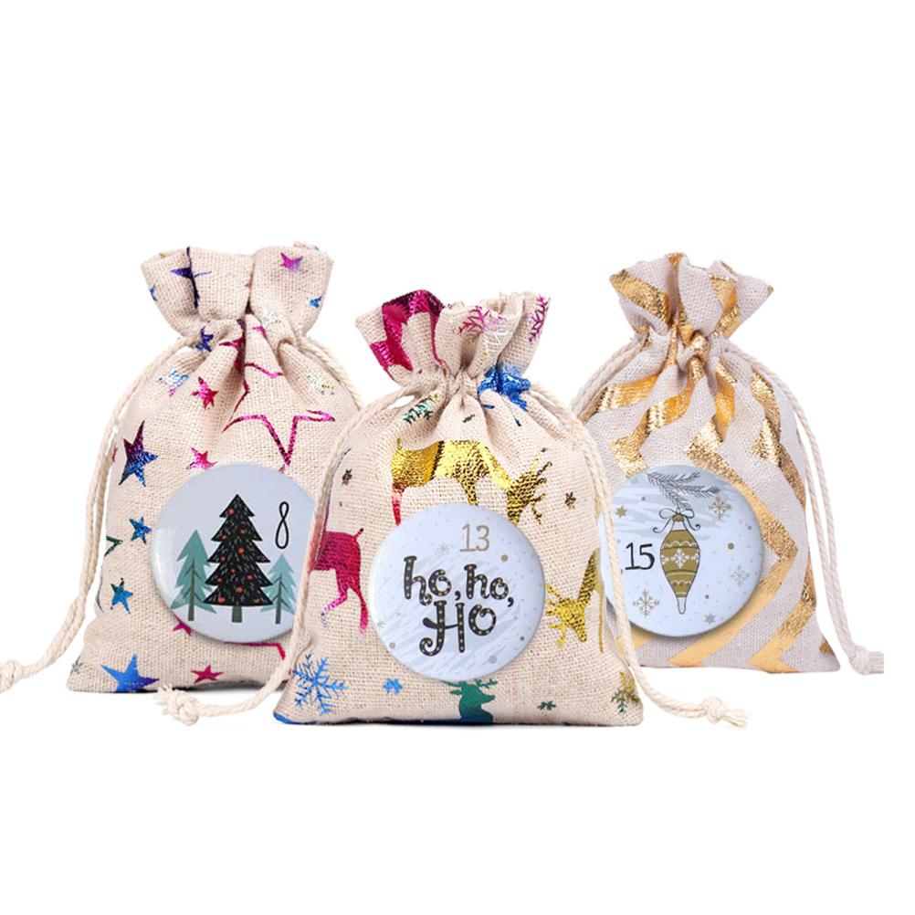 Calendario dell'Avvento di Natale con Numeri da 1 a 25 Set di Bottoni Rotondi Per Decorazioni Regalo Per Nastri Sacchetti di Stoffa