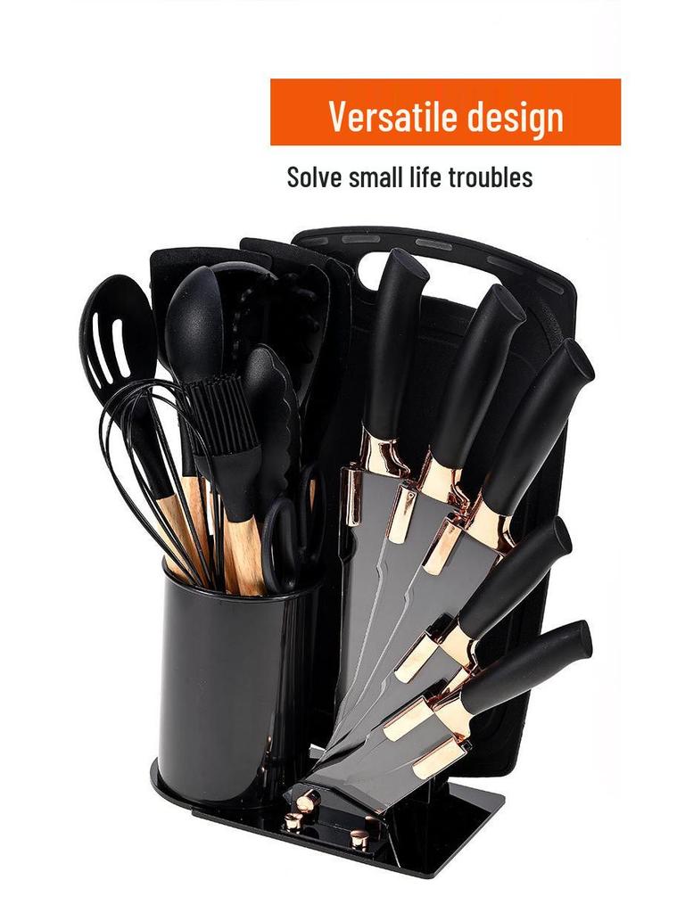 19-delars silikon köksredskapsset med skärbräda & förvaringshink