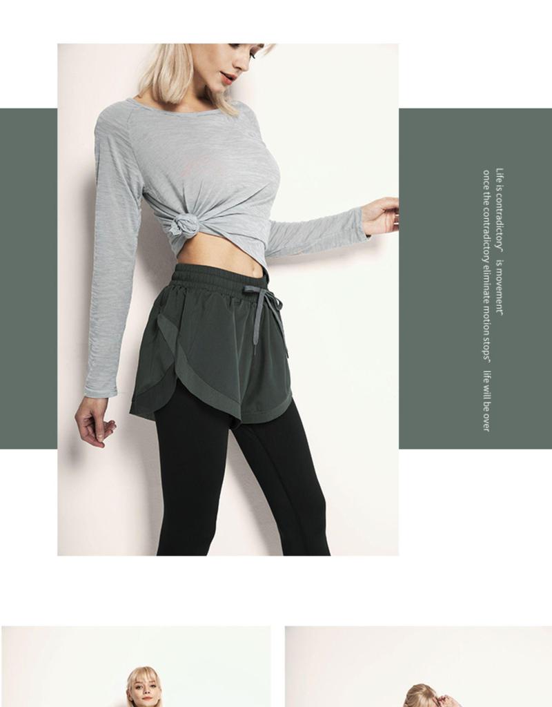Breathable Sweat-Absorbent Faux Two-Piece Fitness Leggings for Yoga and Running