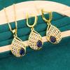 European and N Gold Inlaid Blue Crystal Earrings Atmosphere Fashion Party Wedding Lady Wedding Jewelry Set Sapphire