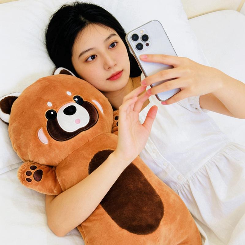 80/110cm Red Panda Raccoon Long Plush Toy Stuffed Kawaii Zoo Animal Bolster Pillow Sleeping Companion Friend Gift