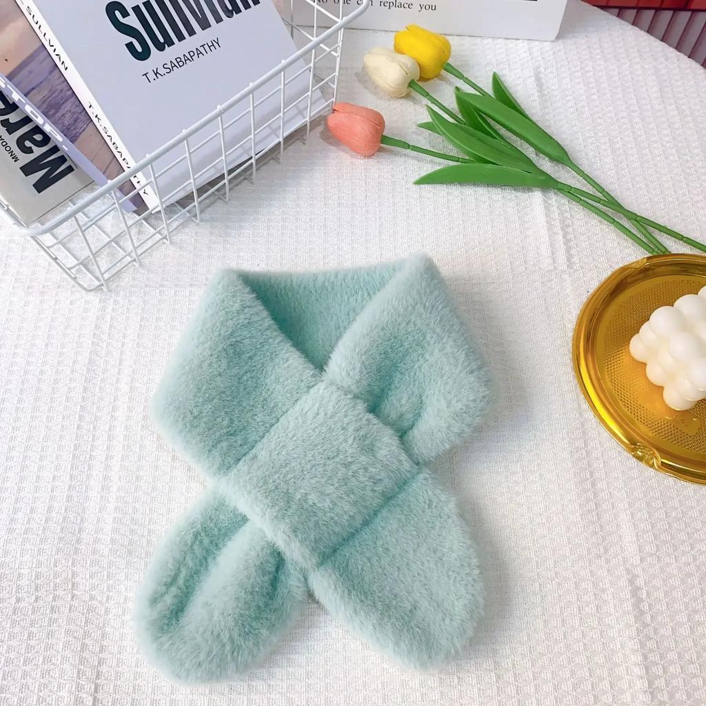 Warm Candy Color Furry Scarf for Toddler Korean Fashion Solid Color Scarf for Young Kids Autumn Winter Outdoor Warm Scarfs