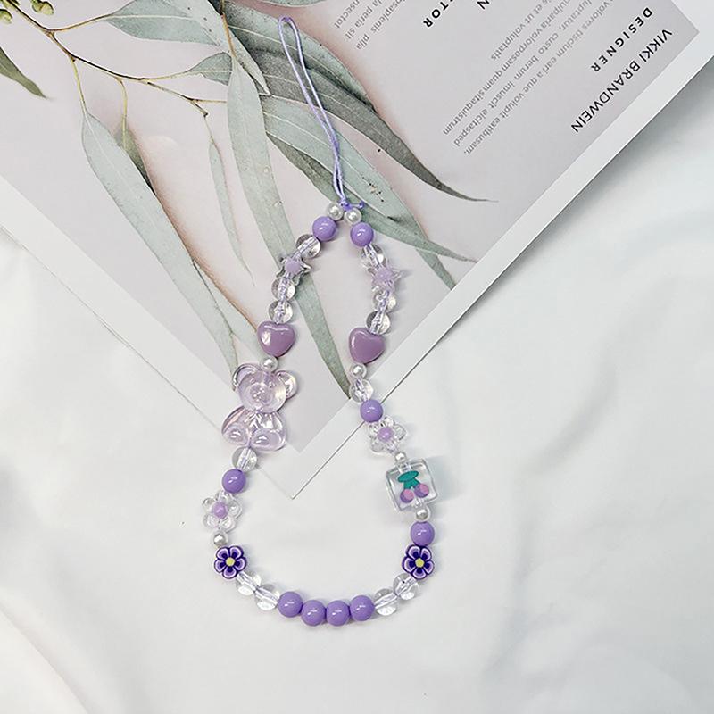 Mobile Phone Lanyard Handmade Beaded Bear Pendant Bow Pendant Anti-Lost Lanyard
