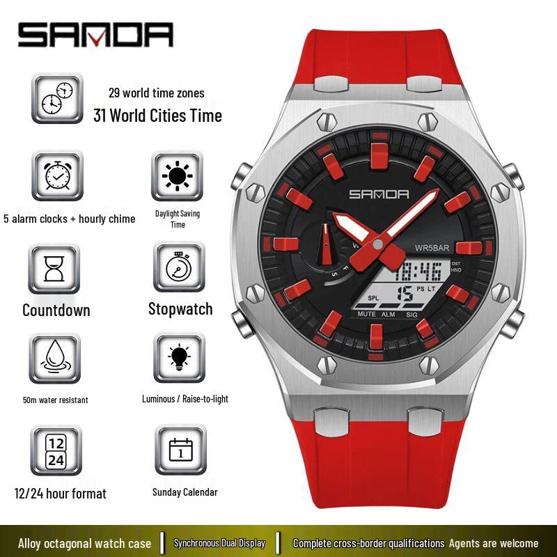 Sanda Octagonal Multifunctional Luminous Waterproof Men's Watch