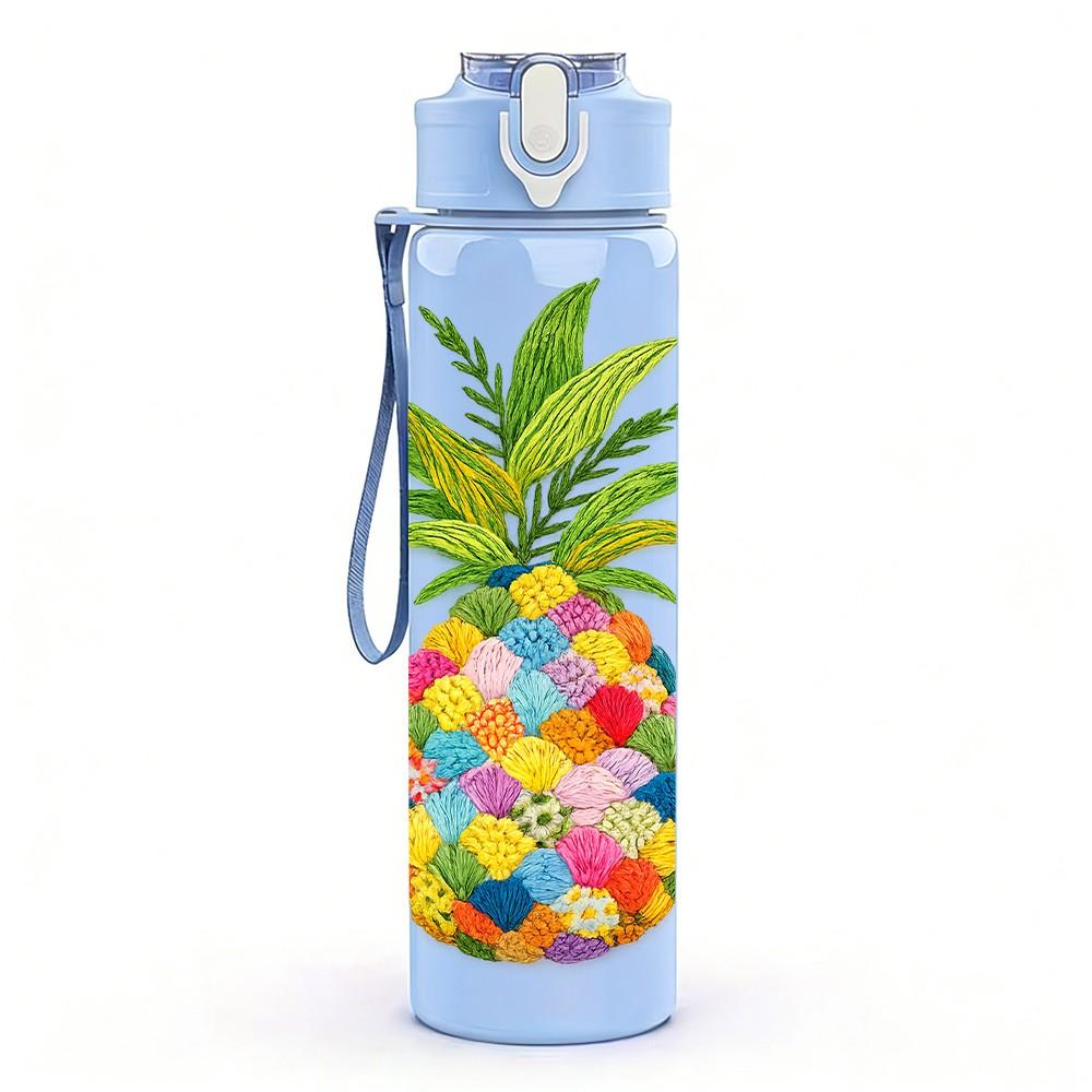 1PC Colorful Pineapple Fruit Art Print 750ml Color Plastic Sports Water Bottle Leakproof Flip Straw Lid Suitable for Sports Office Home Use