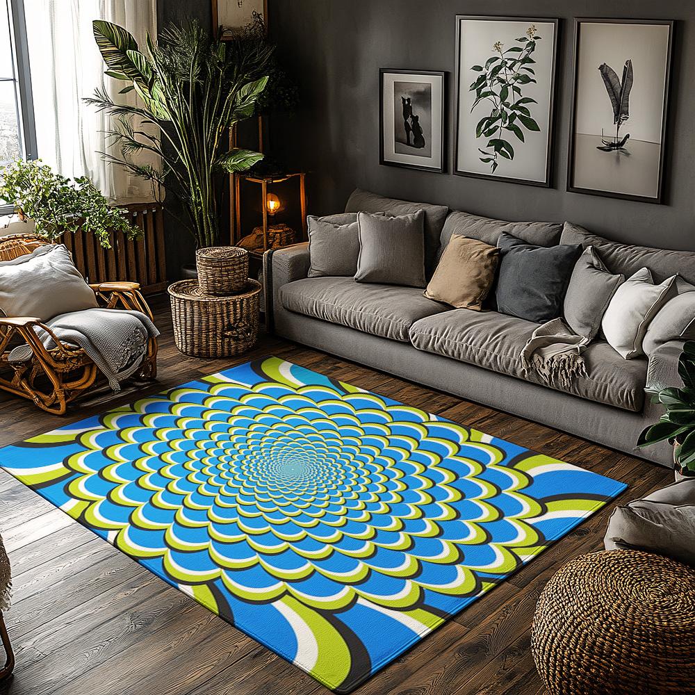 Tuniu Psychedelic Geometric Rug, Optical Illusion Floor Mat, Home Decor, Living Room Rug, Non-Slip Carpet 50cm x 80cm