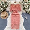Summer Women Solid Lace Office Work Slim Bodycon Pencil Dresses