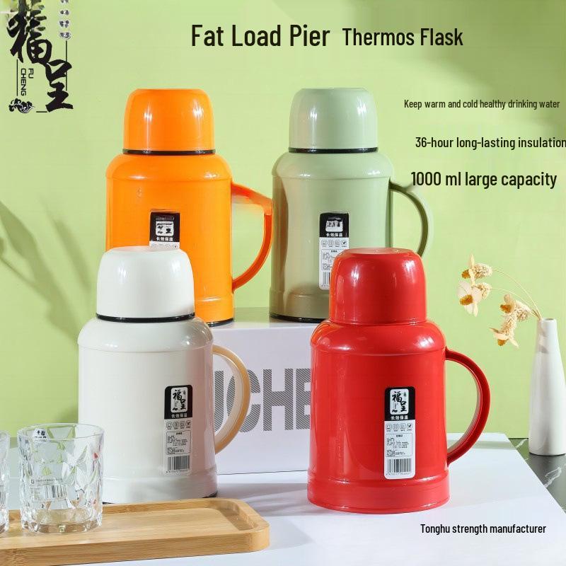 Fucheng Large Capacity Portable Insulated Glass Thermos - White/Orange/Green