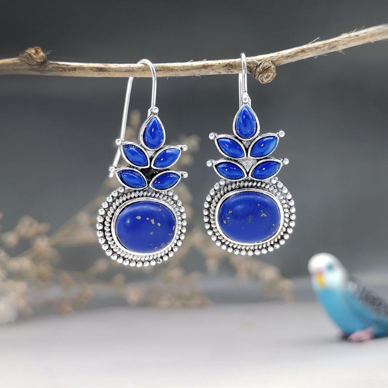 Kolczyki wiszące z imitacją lapis lazuli, syntetycznymi kamieniami, w kształcie kłosa, styl retro etniczny, do codziennego użytku