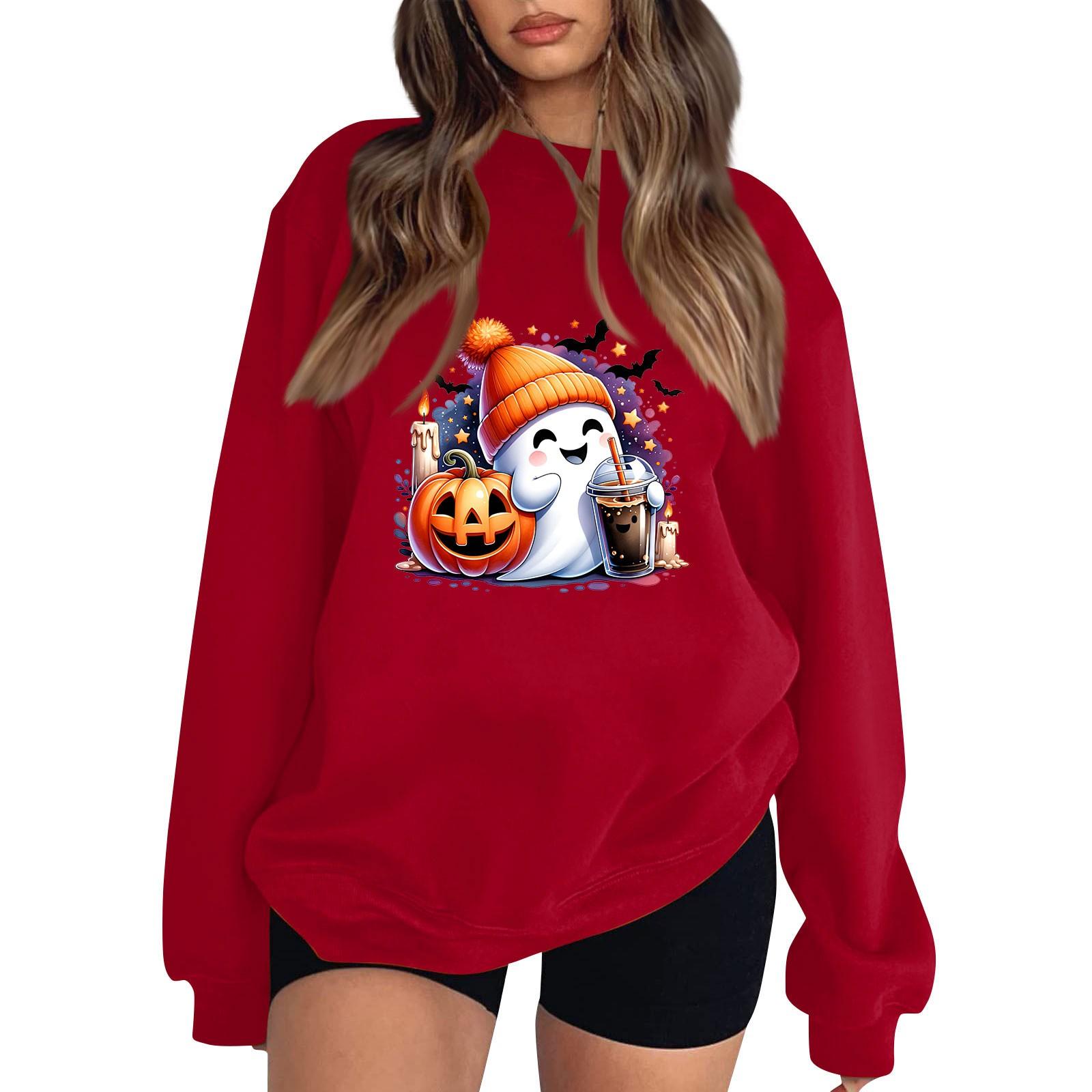 

Женский круглый вырез с длинным рукавом, пуловер с принтом на Хэллоуин S красный