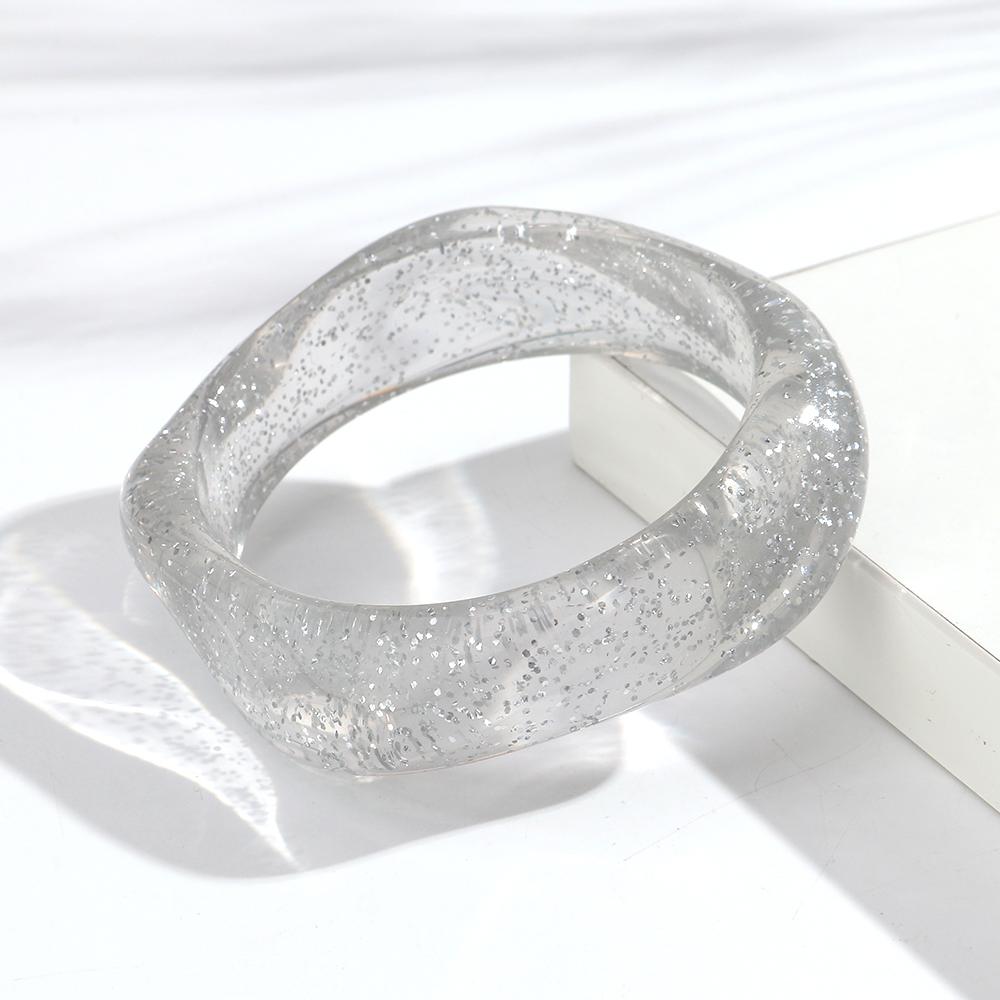 New Gold Powder Irregular Square Acrylic Wide Bangle for Women Statement Resin Geometric Stack Bracelets Fashion Jewelry Gift