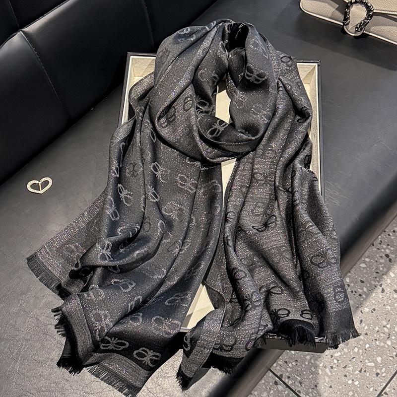 Simulation Silk Fashionable And Elegant High-End Long Silk Scarf Short Beard Shawl Long Scarf Tencel Cotton Gold Silk Scarf