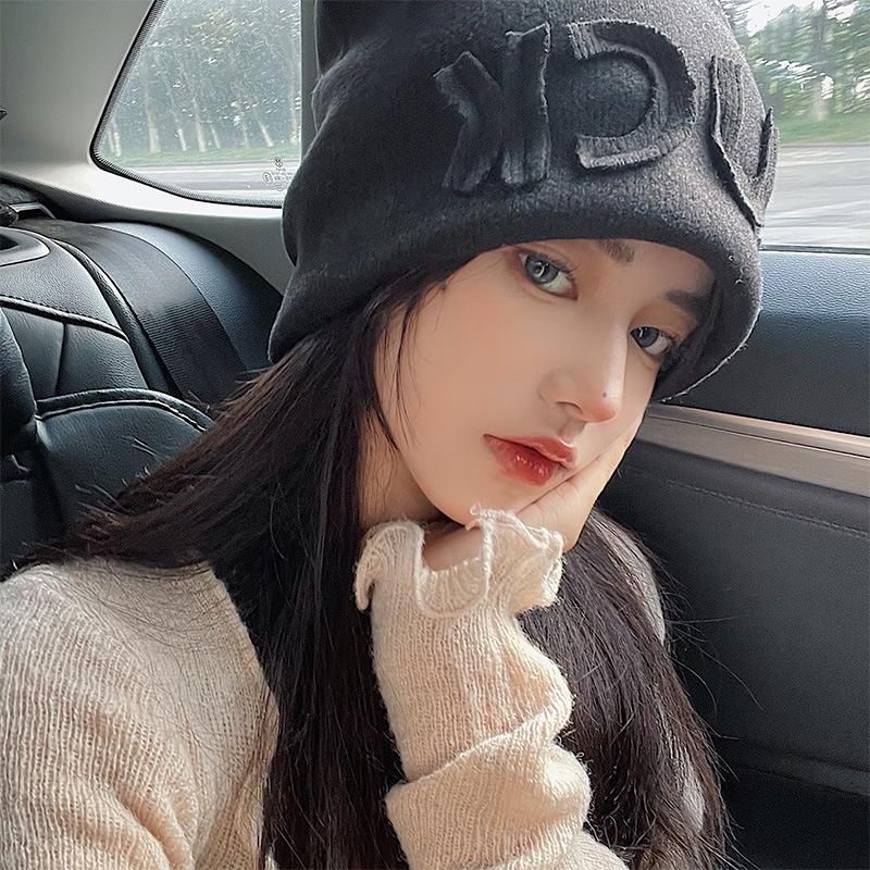 Letter Pile of Hats for Women In Autumn and Winter Big Head Circumference Korean Street Bombing Cold Hat Trendy Loose Ear Protection Hat Men