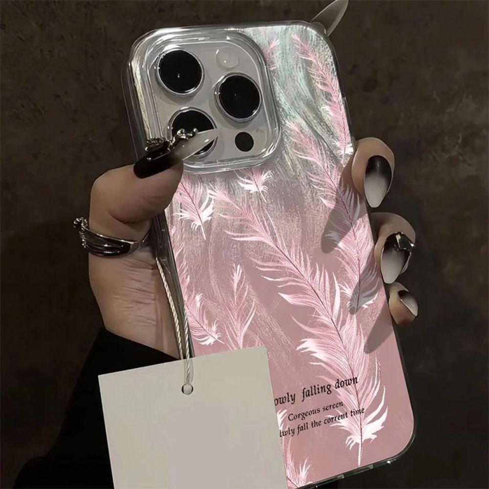 Pink Aurora Feather Suitable for iPhone17promax Apple 16 Laser Phone Case 14/13 Large Hole 15