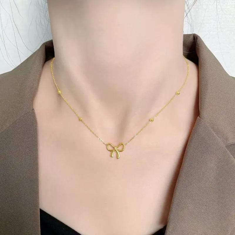 3Pcs Stainless Steel Delicate Golden Colour Fashion Bow Neckle Bracelet Earrings Titanium Jewelry Set Bow Pendant Accessory
