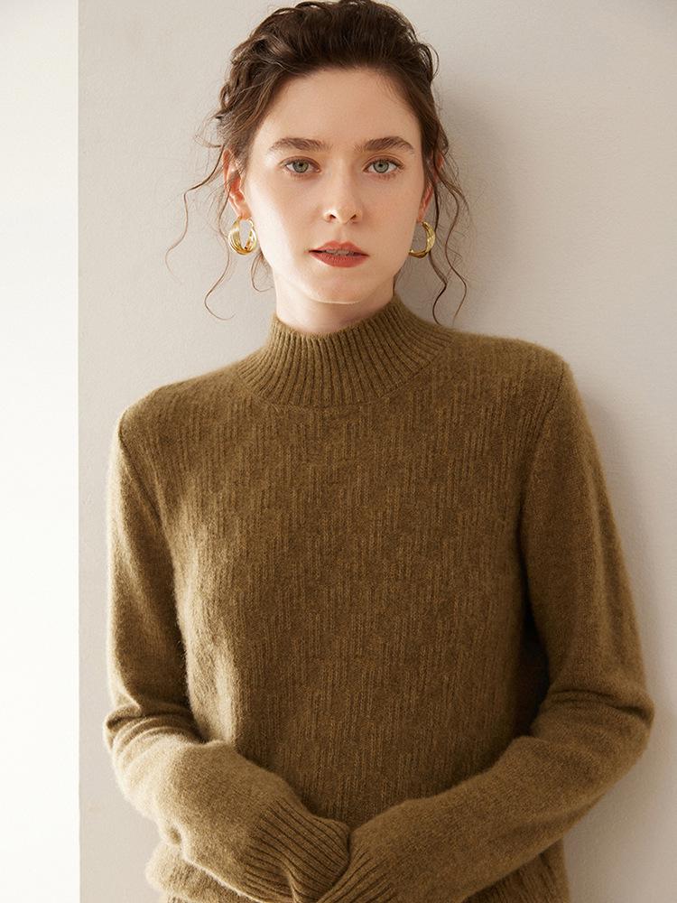 Women's Thickened Cashmere Knit Sweater: Vertical Stripes, Long Sleeves, Solid Color Pullover - Perfect for Layering