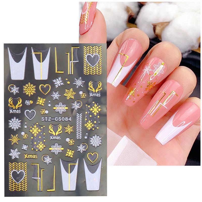 Buy 7 Styles Nail Art Stickers Shiny Rose Gold Christmas Nail Stickers ...