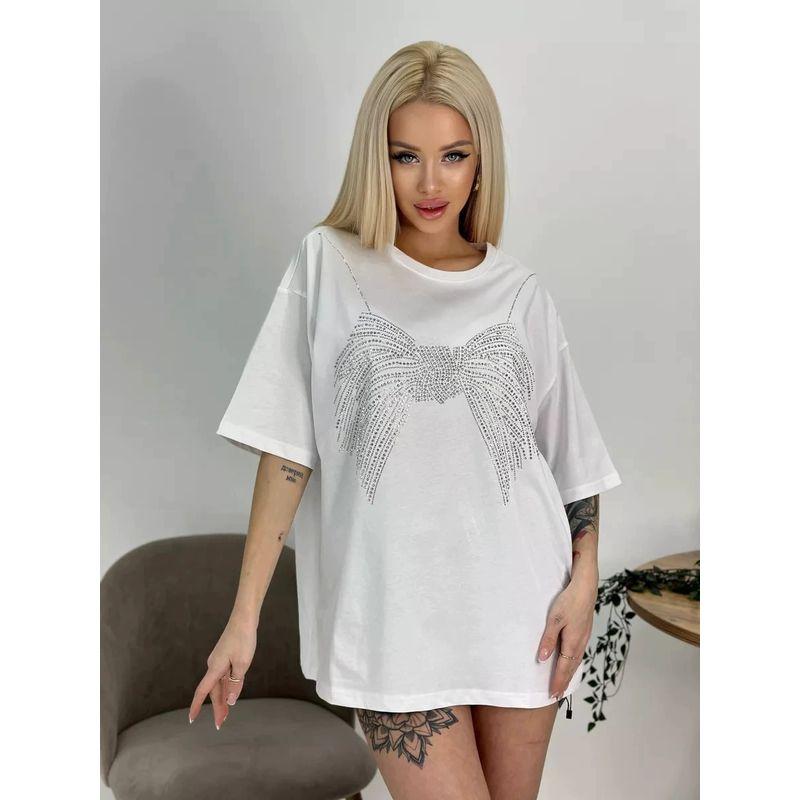 Fashion New Arrival Loose Fashion Diamond Short Sleeve Cotton T-shirt Diamond Studded Cotton T-shirt