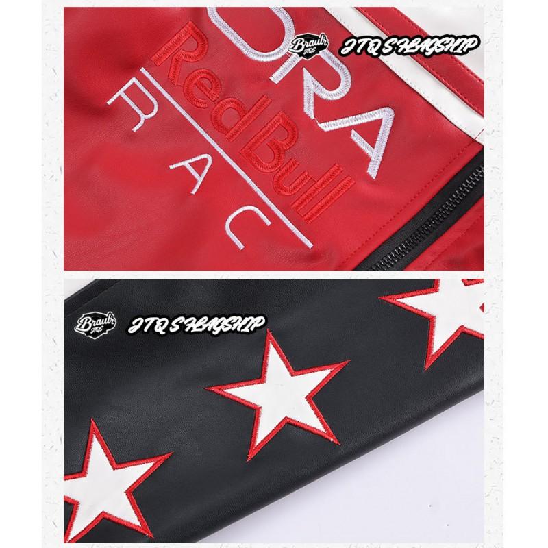 Polaris Racing F1 Embroidered PU Leather Jacket Loose Fit Unisex Women