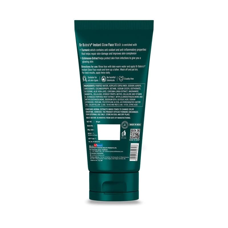 Dr. Batra's Instant Glow Gesichtswaschgel für Männer 50 g 2er-Packung Parabenfrei Tägliche Hautreinigung