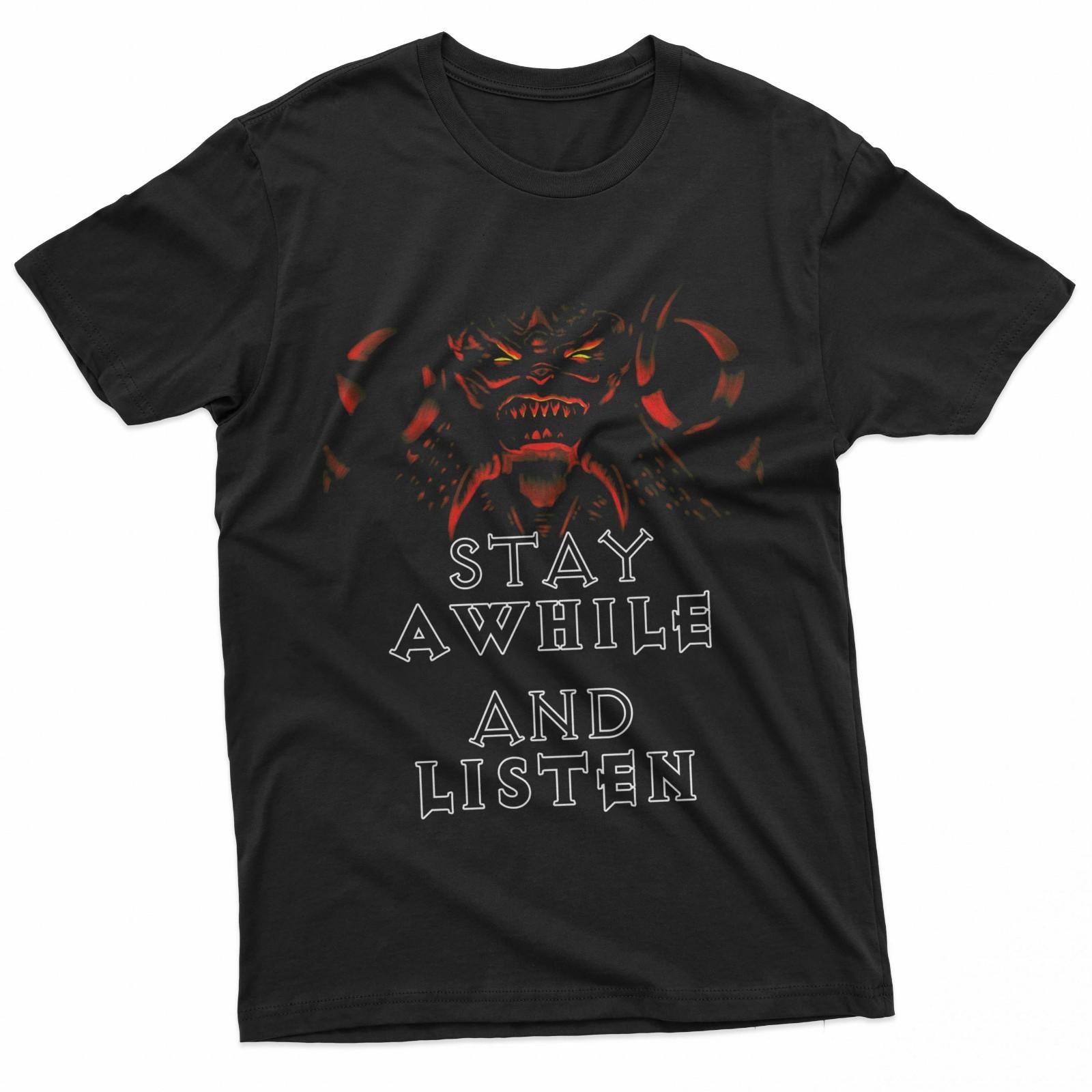 Stay A While And Listen Retro Quote Black T-T-Shirt S