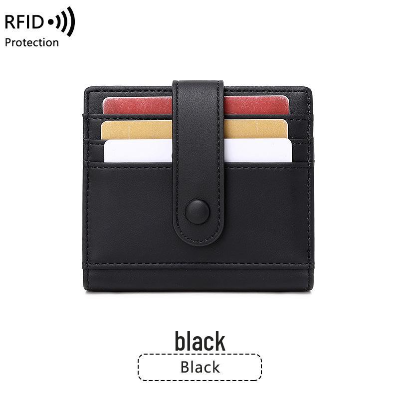 Cross-border RFID Anti-Magnetic Women's PU Wallet - Solid Color, Lightweight, Buckle Closure, Short Coin Purse & Card Holder