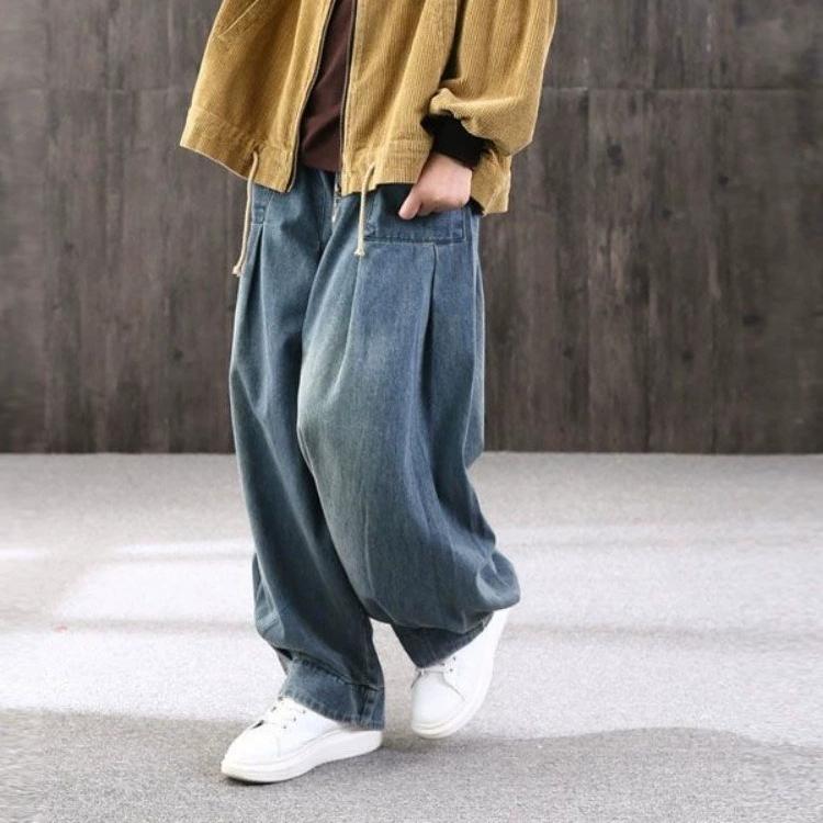Übergröße Damen Baggy Oversize Jeans Denim Lässig Cross Pants Damen Vintage Haremshose Hose Weites Bein Jeans