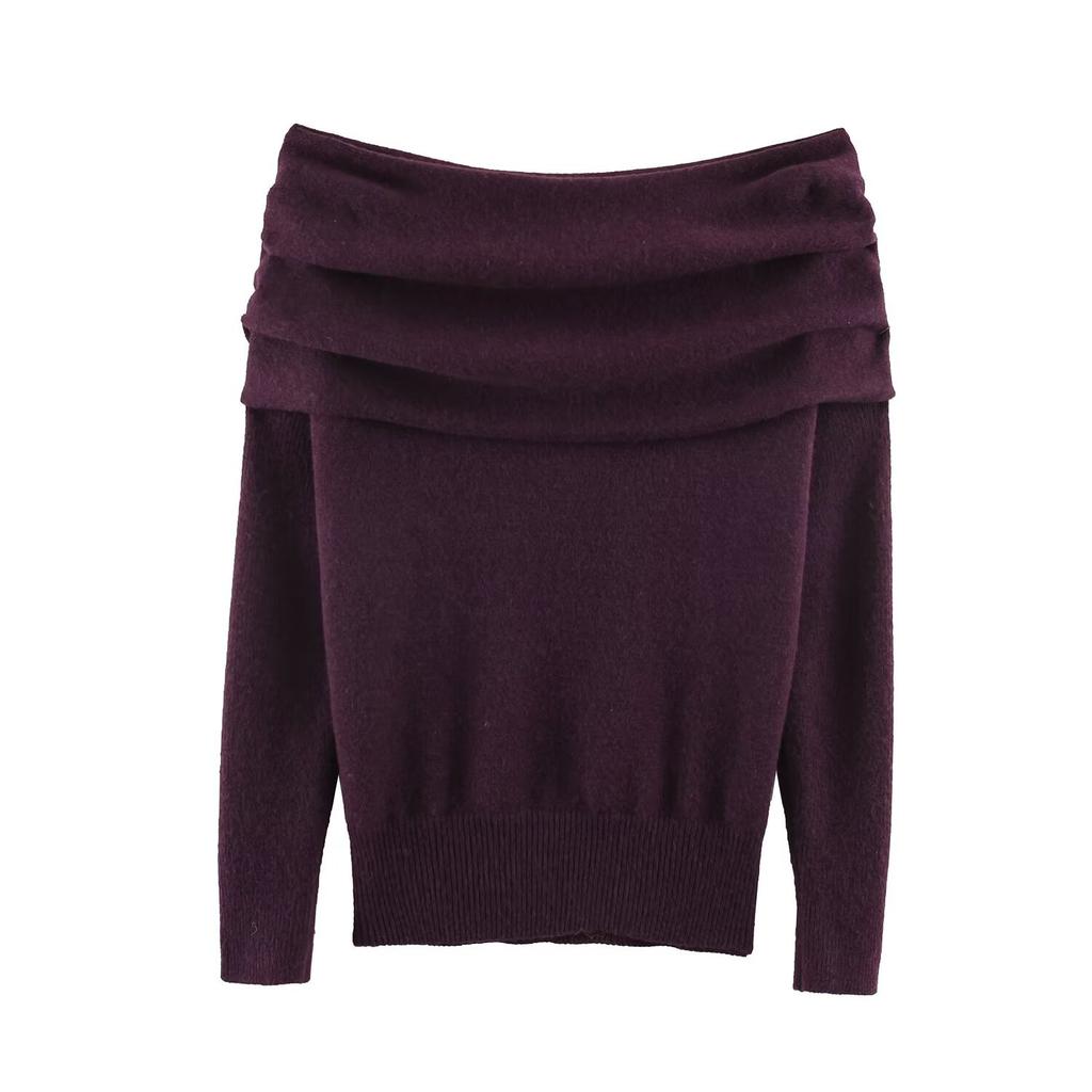 European and American Style, New Women's Clothing, Foreign Style, Fashionable, Flat Needle Off-the-shoulder Knitted Sweater 3653105