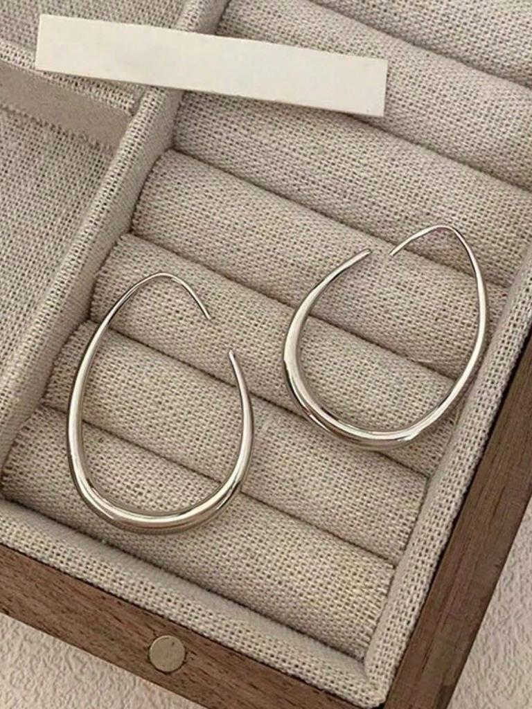 1pair Simple U-Shaped Hoop Earrings For Women Elliptical Large Earrings, Women's Minimalist Earrings, Personalized