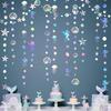40 Ft Iridescent Mermaid Garland with Jellyfish Seashell Starfish Pearl Holographic Paper Streamer for Little Mermaid Rainbow Theme Birthday