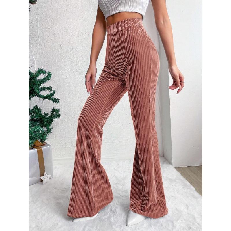 Autumn and Winter Women's Plus Size High Waist Corduroy Flared Pants Solid Color Casual Wide Leg Long Sweatpants
