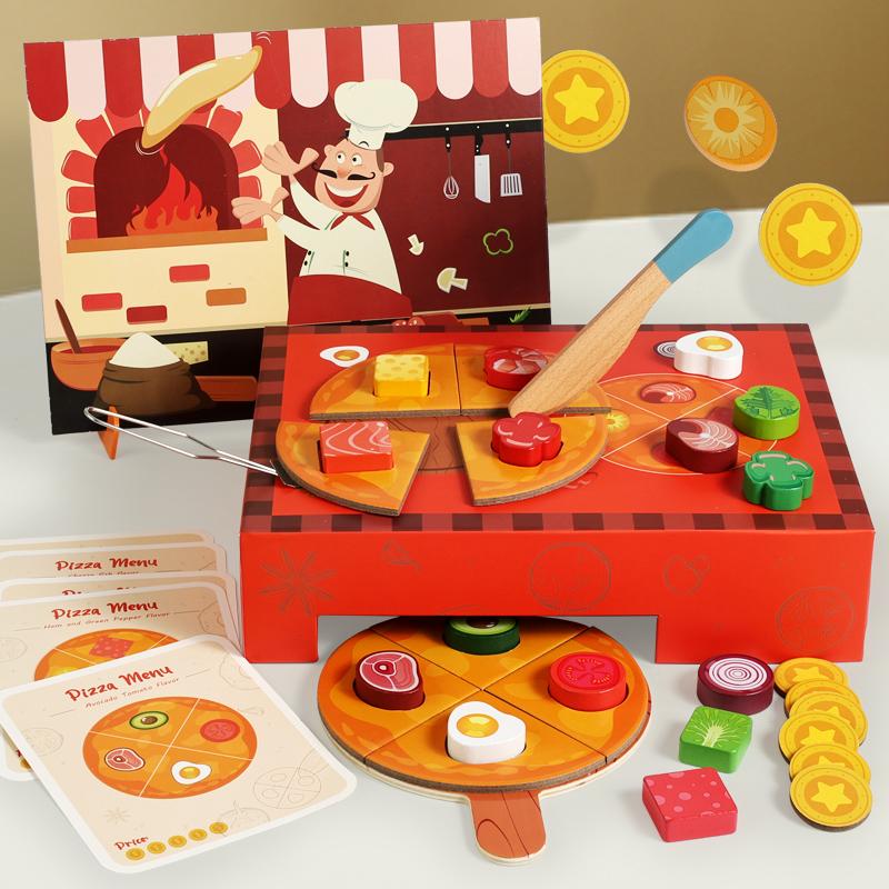 

Children Pretend Goodies Play Simulated Kitchen Toys Wooden Cutting Pizza Food Kids Toy Object Cognition Boys Girl Birthday Gift