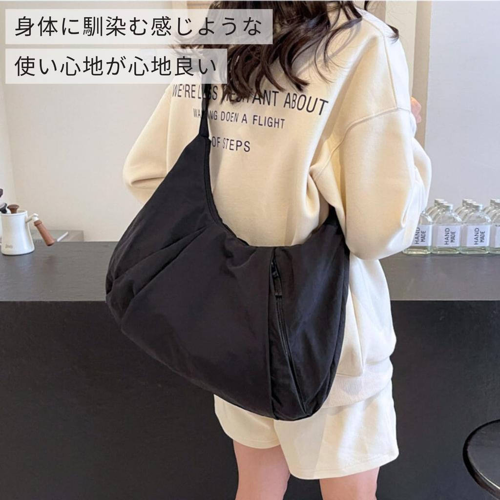 [andoffer] Women's Nylon Half Moon Shoulder Bag, Large Capacity, Crescent Moon Design, Round, Lightweight, Waterproof, Hobo, Crossbody, Perfect for
