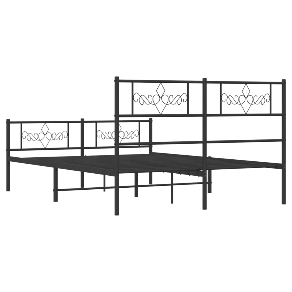 Metal Bed Frame with Headboard and Footboard Black 120x200 cm