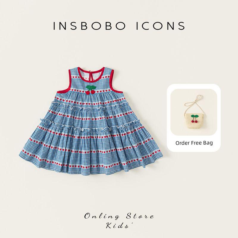 Insbobo Western Style Summer Girl Baby Skirt Blue Plaid 90