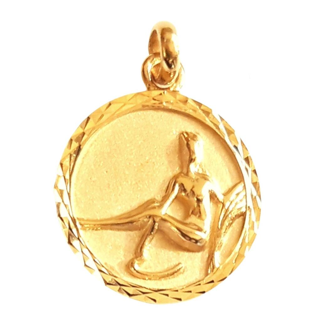 Pendentif médaille astrologique zodiaque Vierge en plaqué or