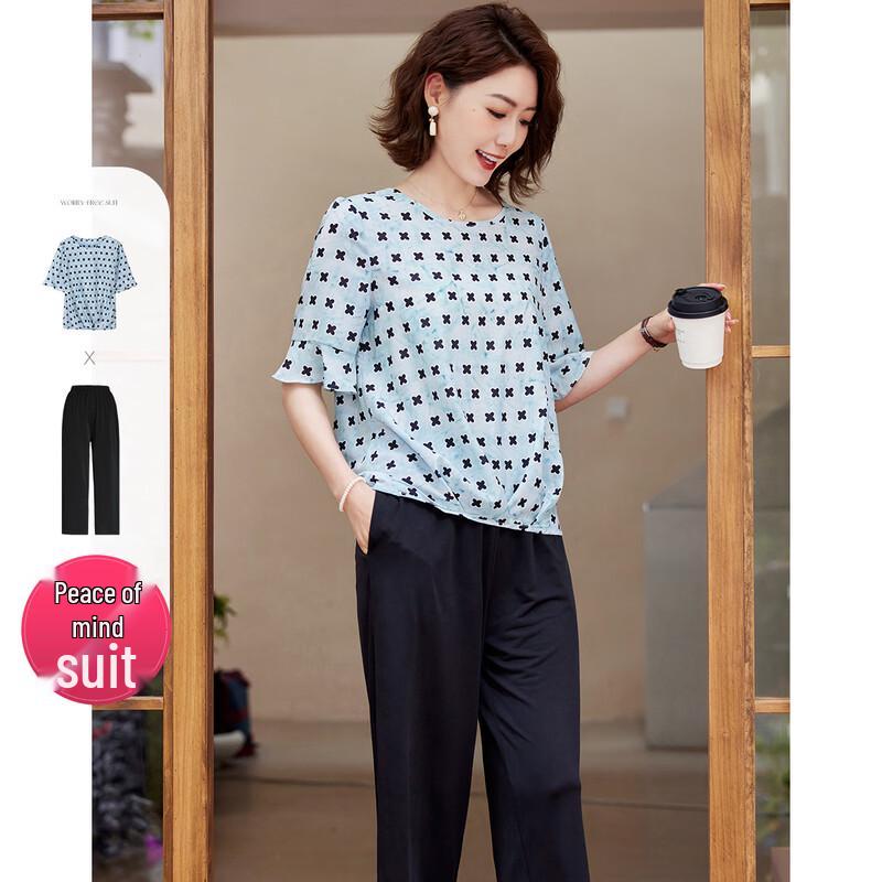 

Women s Floral Print Chiffon T-shirt & Pants Set 3XL