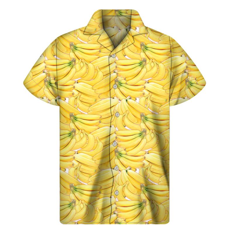 Men Summer Vacation Tropical Plants Pattern Short Sleeves Hawaiian Shirts Button Lapel Aloha Blouse