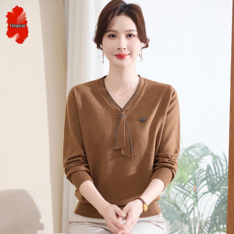 Mid-Aged Women s V-Neck Loose Fit Knit Sweater XL