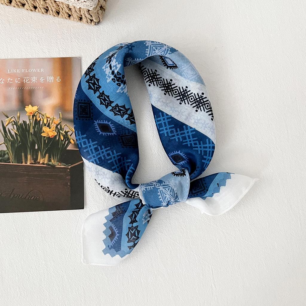 Summer new fashion multi-functional headscarf geometric printing cotton and linen small square scarf women's versatile decorative neck scarf