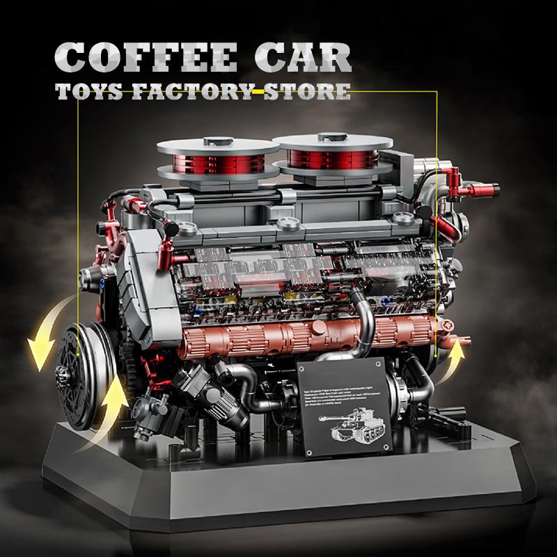 Non-Toxic 1236Pcs Tank Engine Moc Bricks Assembly Model Ww2 Armored Cars Parts Creative Building Blocks Toys Desktop Decor Gifts For Adult