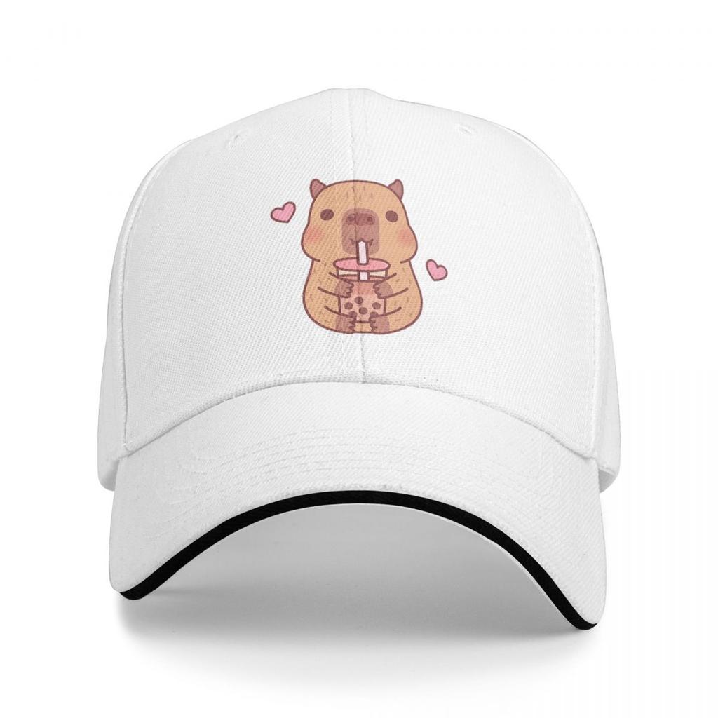Cute Capybara Loves Bubble Tea Thermal Baseball Caps Snapback Baseball Hats Breathable Casual Casquette Outdoor Unisex