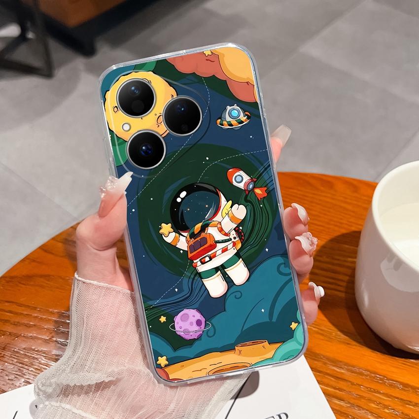 Para Huawei Pura 80 Ultra Honor 400 Magic5 Pro Capa de Telefone Padrão Astronauta Fofo TPU Transparente À Prova de Choque Protetora Capa Traseira Macia Para Huawei Capa