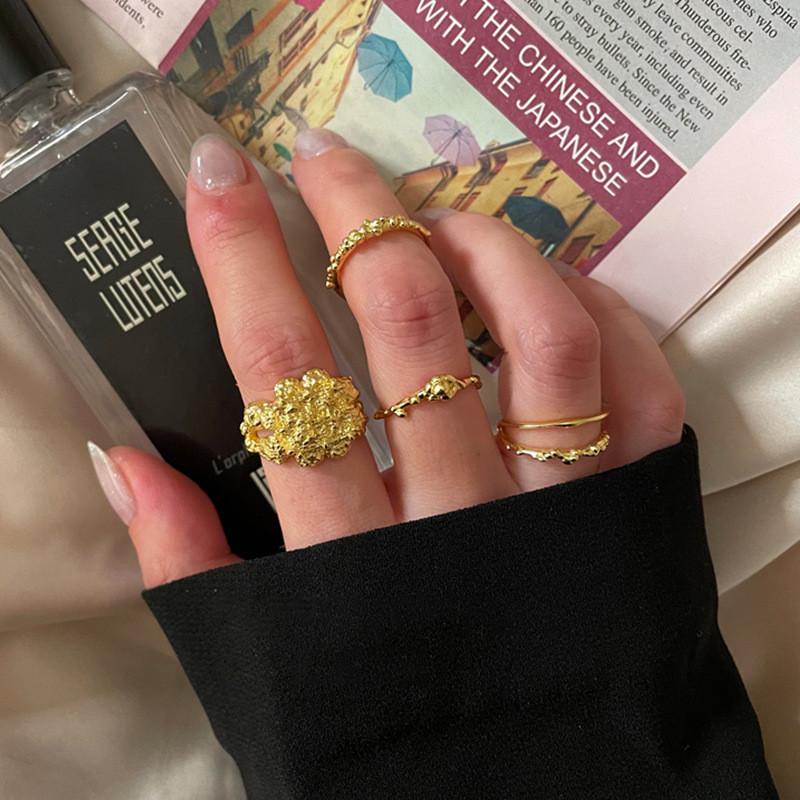 French Striking Vintage Design Adjustable Open Ring For Women In 925 Sterling Silver With Beautiful Texture Lava