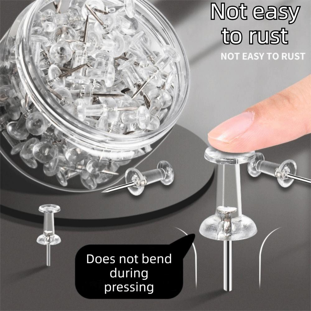 100pcs/box Transparent Transparent Push Pins Plastic Reusable Push Pins Tacks Sharp Point Rust Resistant Thumb Tacks