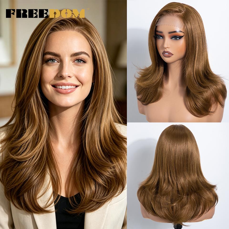 

FREEDOM Synthetic Lace Front Wigs For Women 20 Layered Ombre Brown Blonde Wig 6x4 Pre-plucked Easy Wear And Go Glueless Wigs (as the picture,20inches)