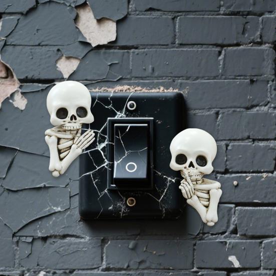 1 Pár Halloweenská Kostra Dekorace Samolepicí Strašidelná Pryskyřičná Kostra Samolepka na Vypínač Sváteční Párty Domov Kancelář Zeď Gotická Ozdoba Hlava Lebky