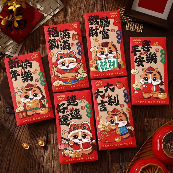 6 ks červených obálek pro čínský Nový rok 2026 Rok koně Balíčky s penězi pro štěstí Červené Hong Bao pro Jarní festival Lunární Nový rok